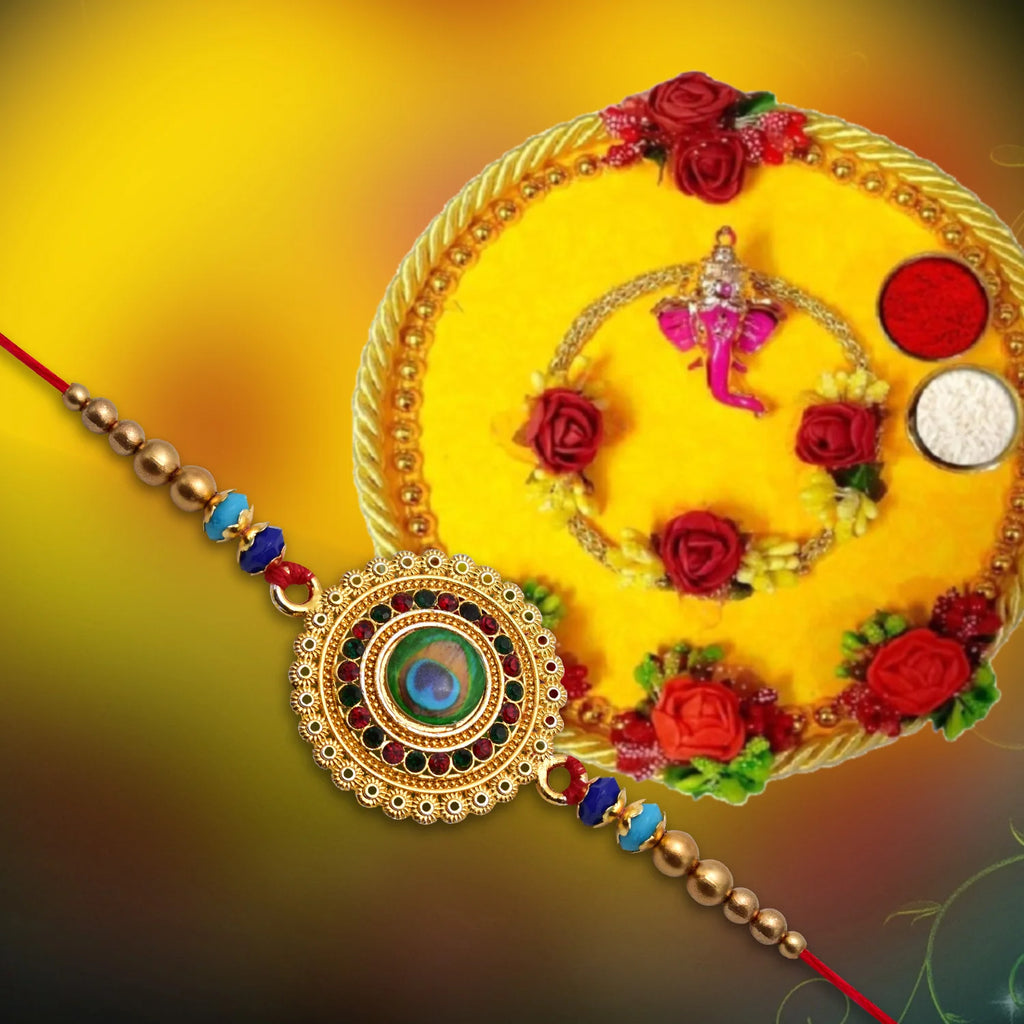 Traditional Flower Design Golden Rakhi – Festive Elegance & Blessings
