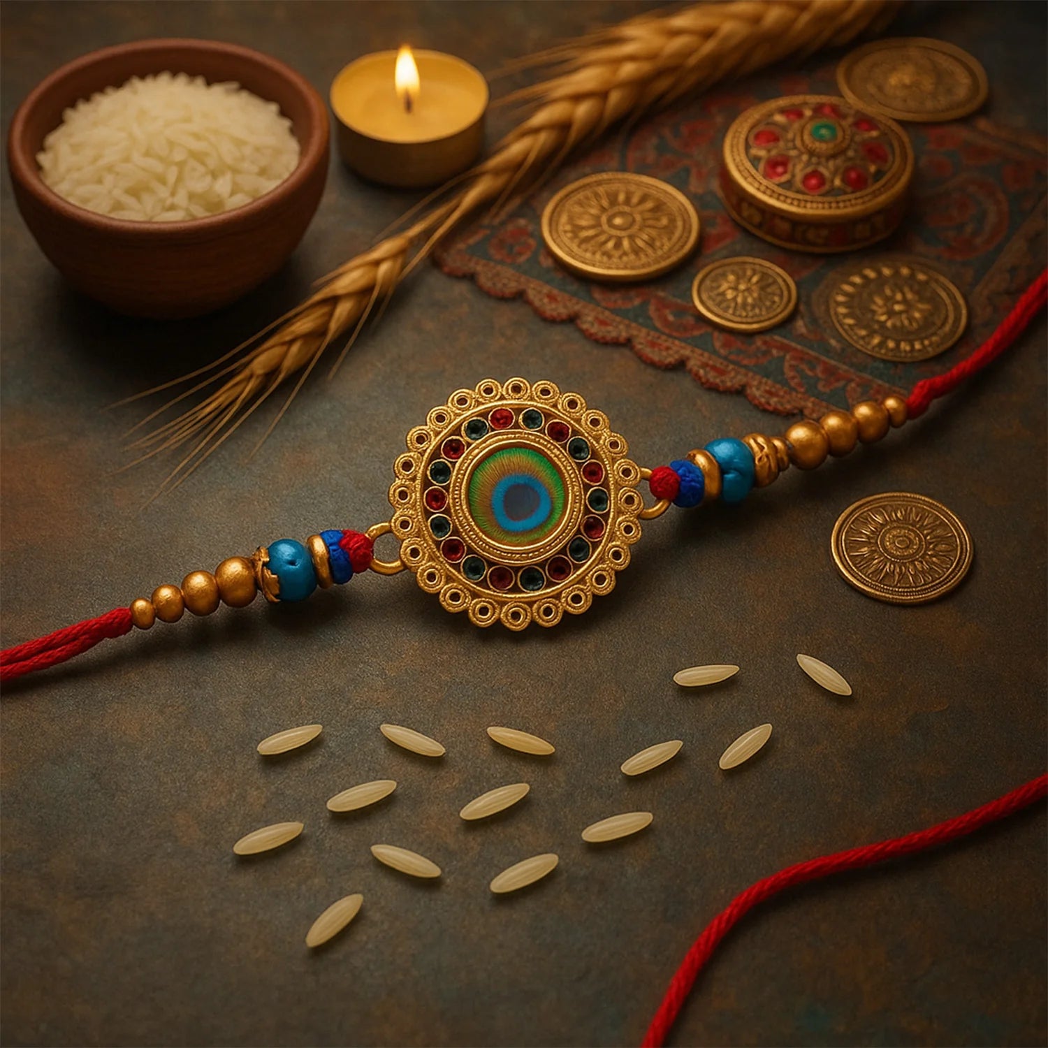 Traditional Flower Design Golden Rakhi – Festive Elegance & Blessings