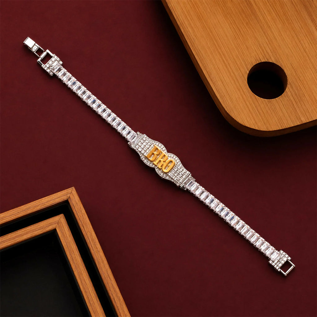 BRO Crystal Stone Rakhi For Brother Premium Designer Festival Thread With Stones