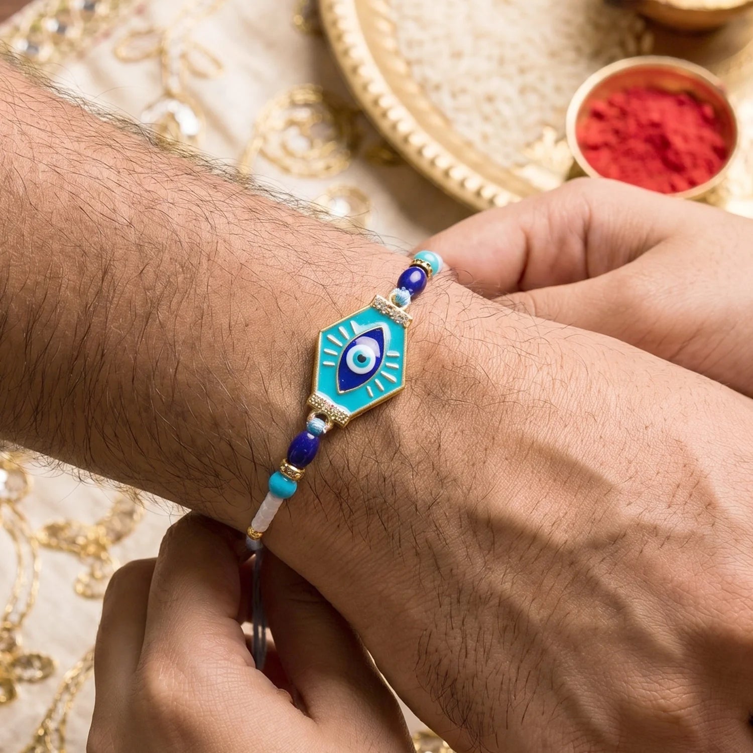 Evil Eye Hexagon Rakhi – Modern Protection Design For Raksha Bandhan