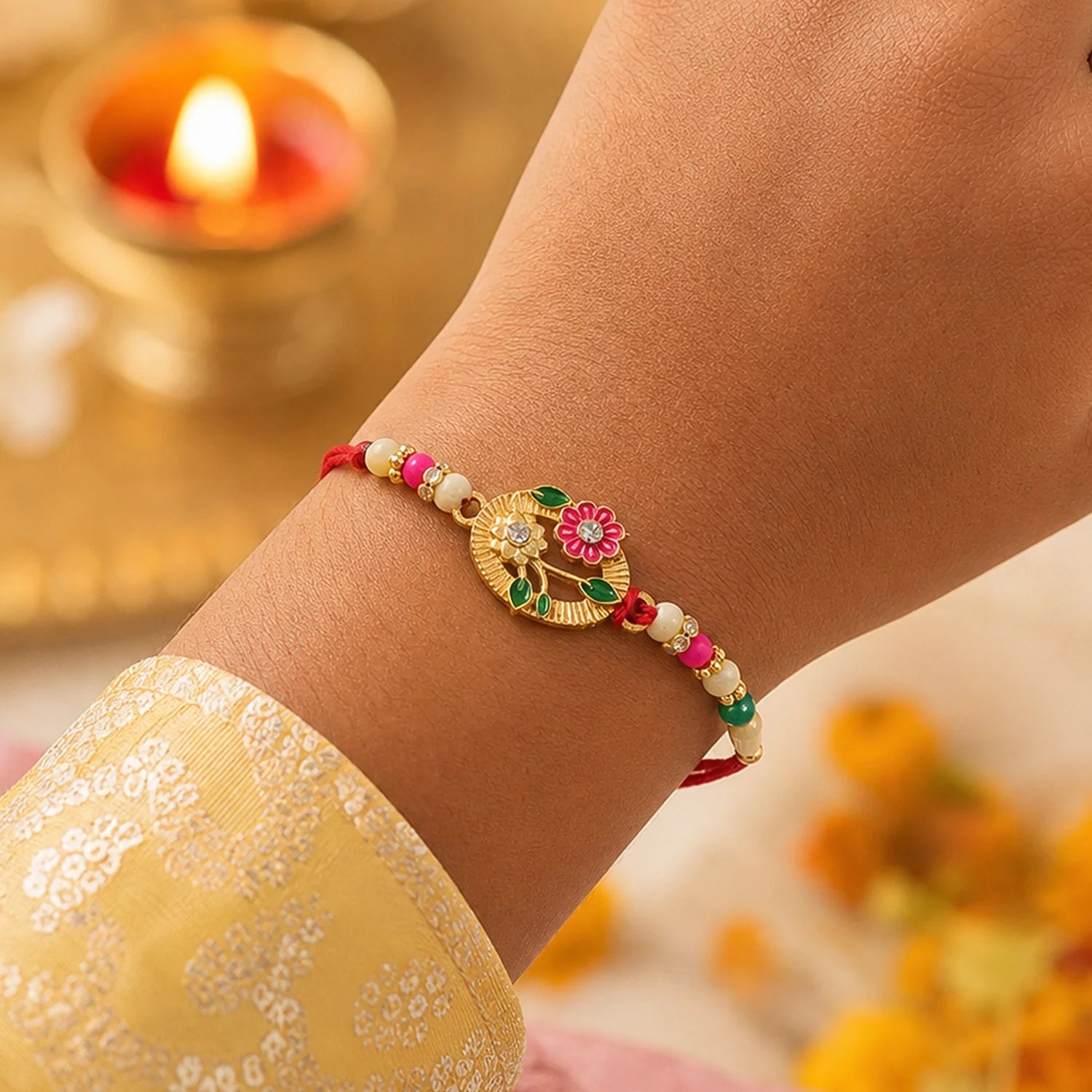 Flower Motif Rakhi – Festive Design For Brothers