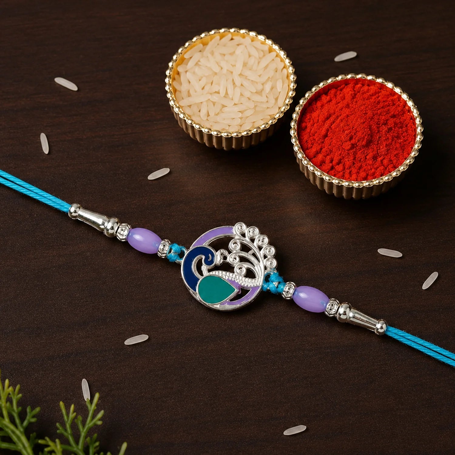 Rakshabandhan Peacock Motif Rakhi – Elegant Beaded Thread For Brothers