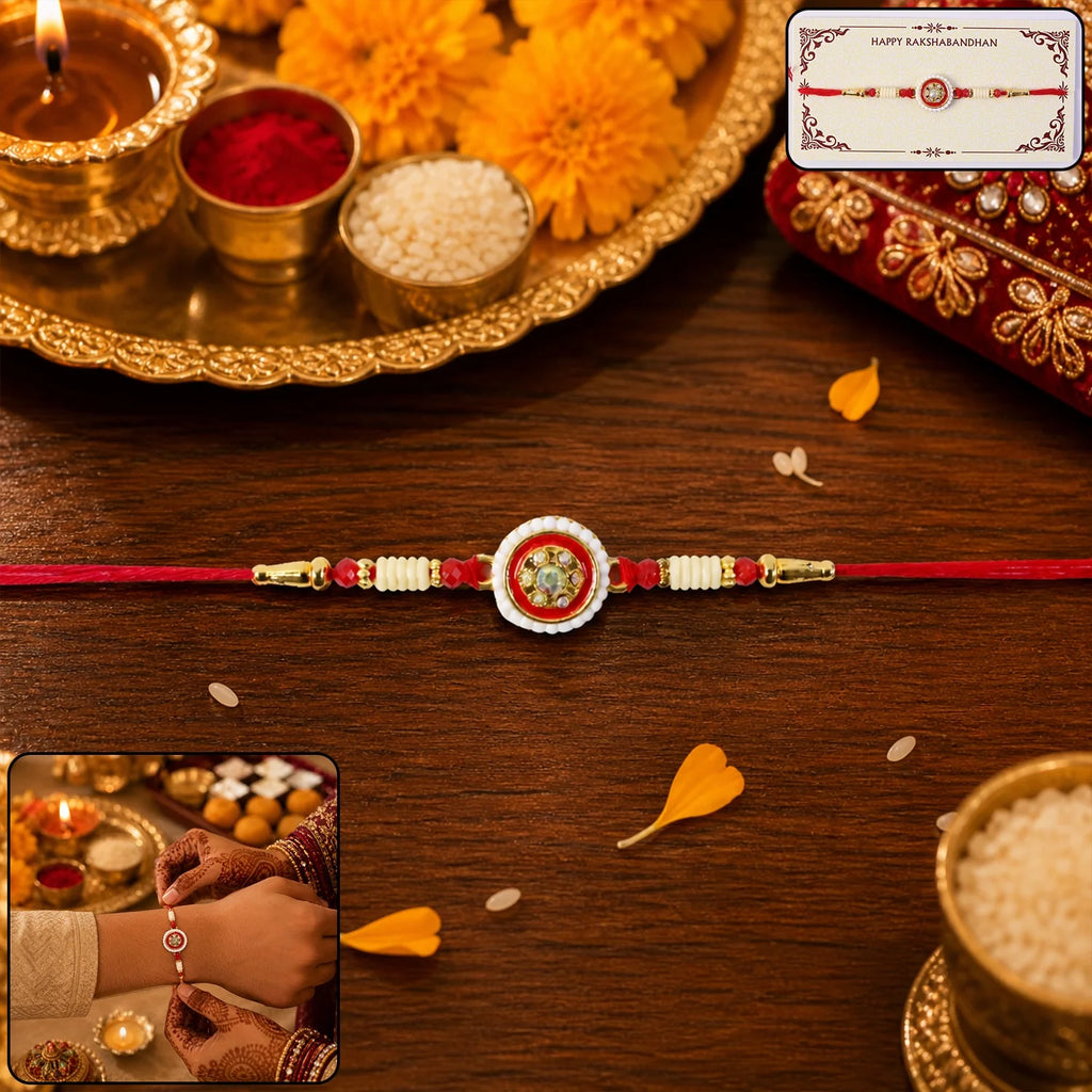 Kundan Pearl Rakhi Traditional Festive Gift For Brothers Raksha Bandhan