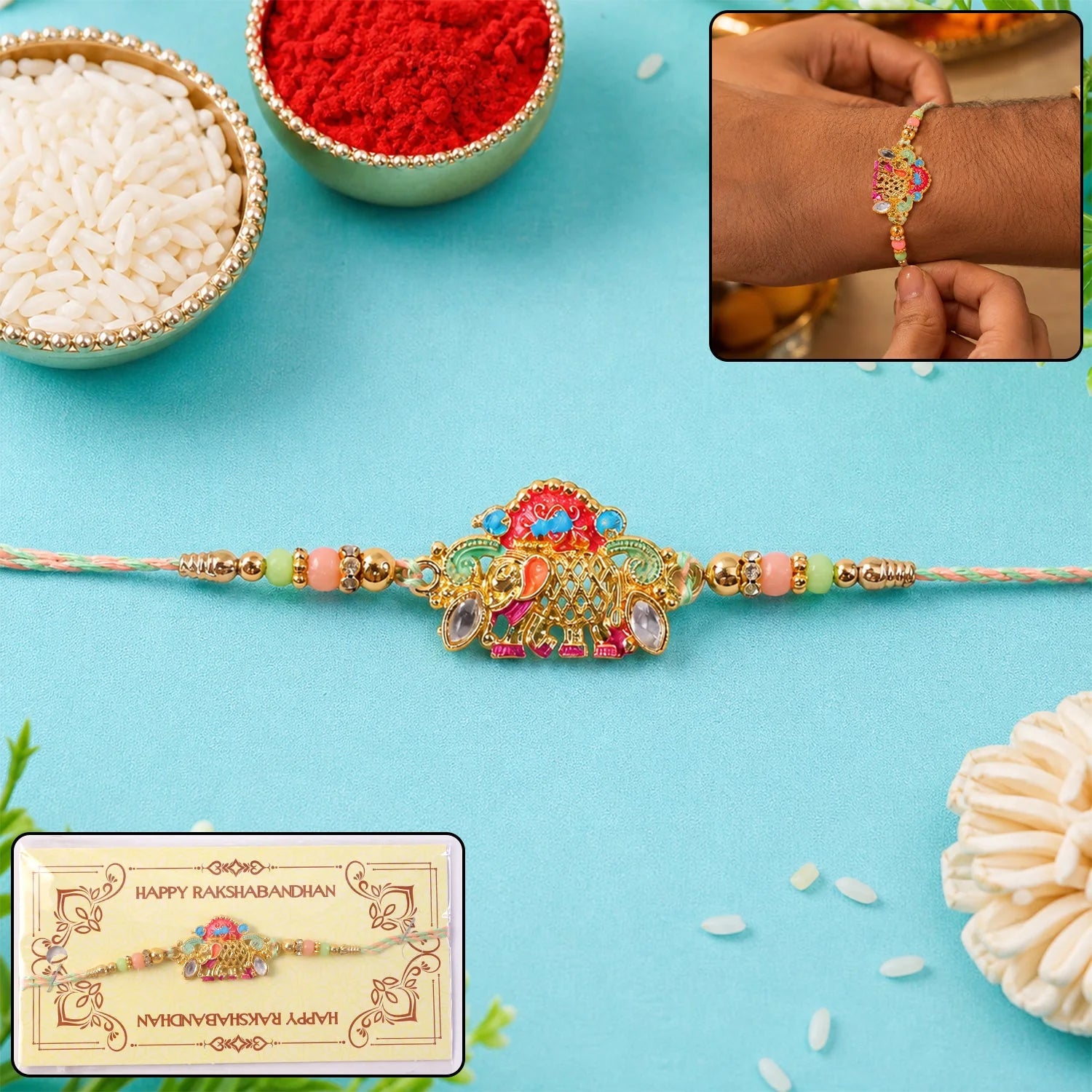 Rakhi – Colorful Elephant Beaded Rakhi For Rakshabandhan