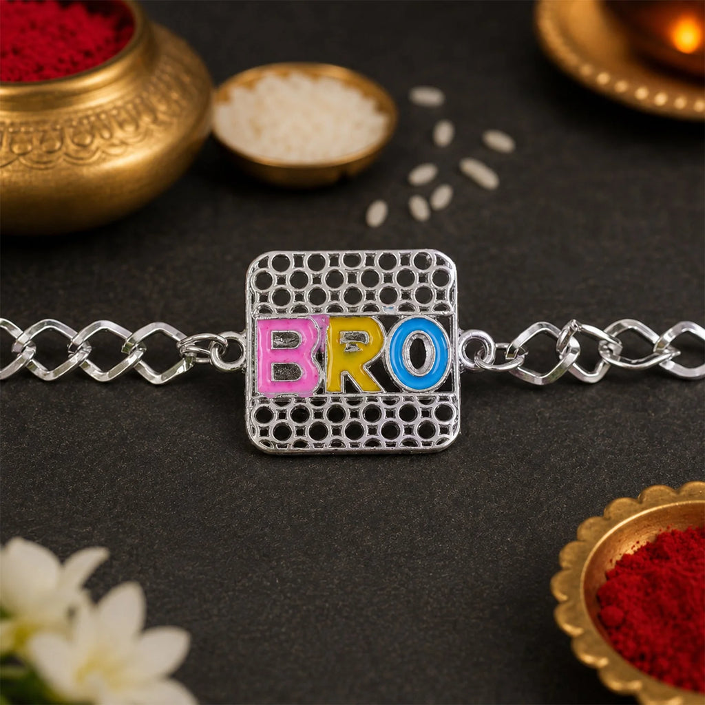 Bro Text Stone Studded Rakhi For Brother – Chain Style