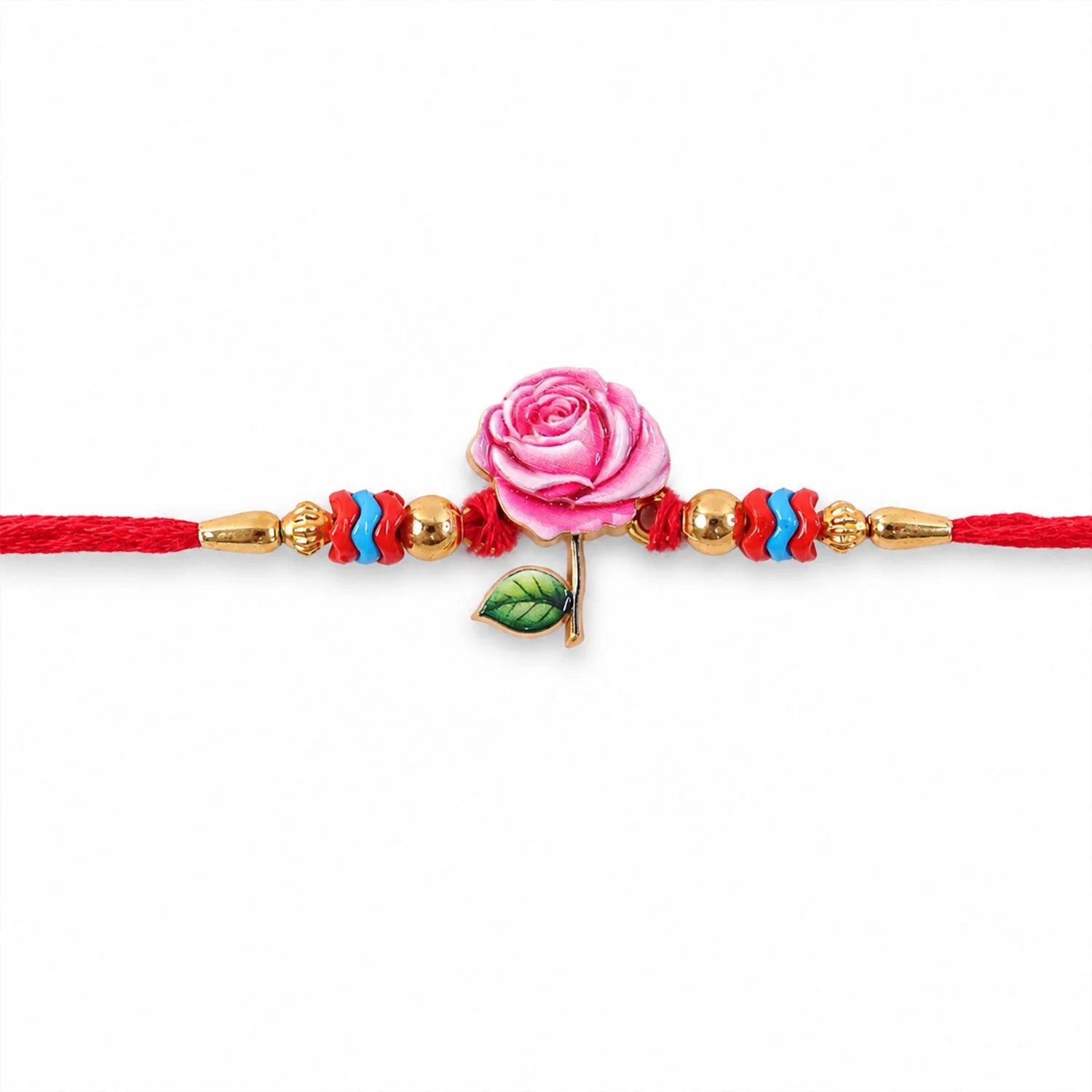 Rose Flower Rakhi For Brother Traditional Beaded Charm