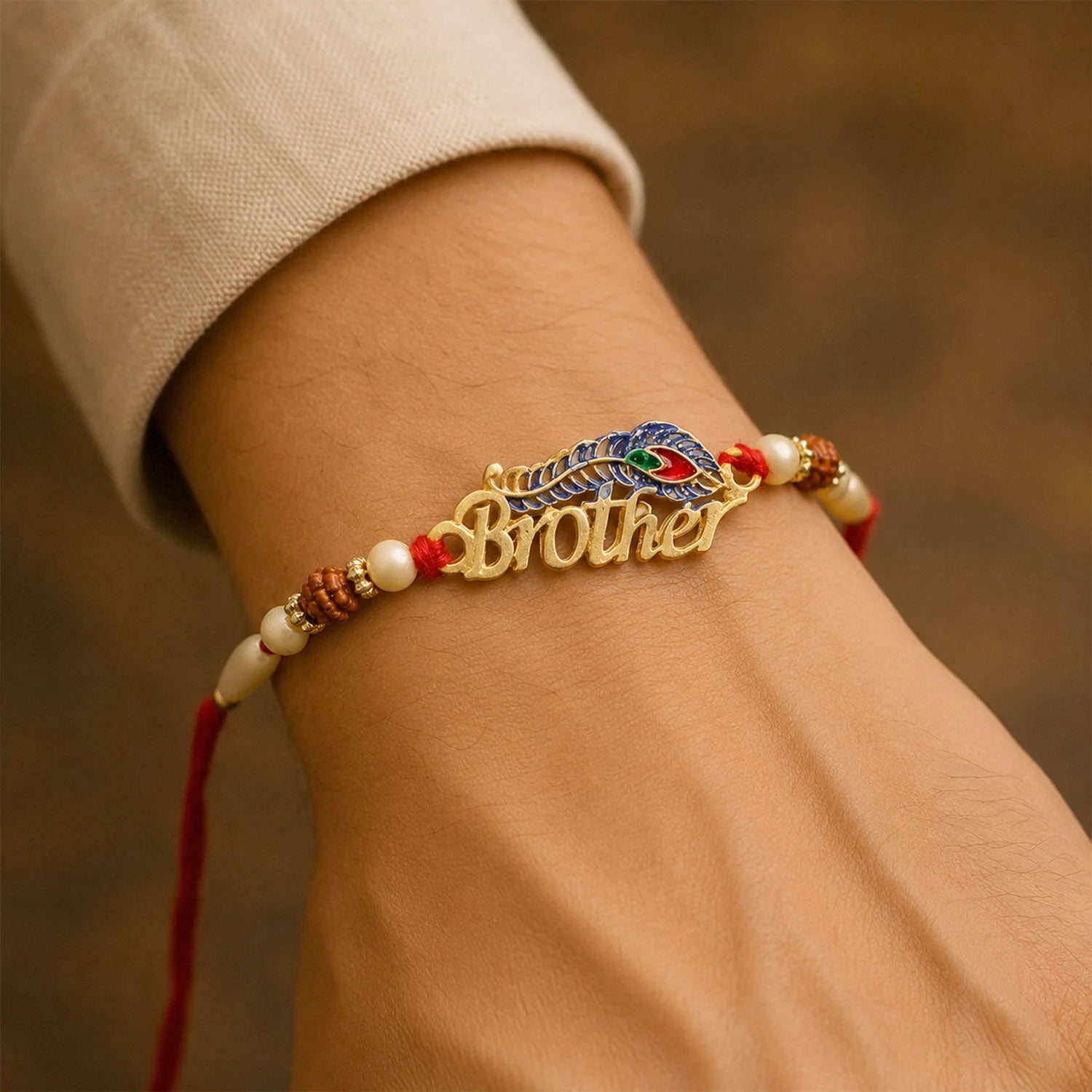 Rakhi For Brother Traditional Beaded Designer Thread