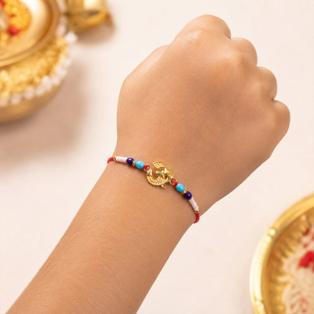 Om Symbol Beaded Rakhi For Brother - Traditional Design