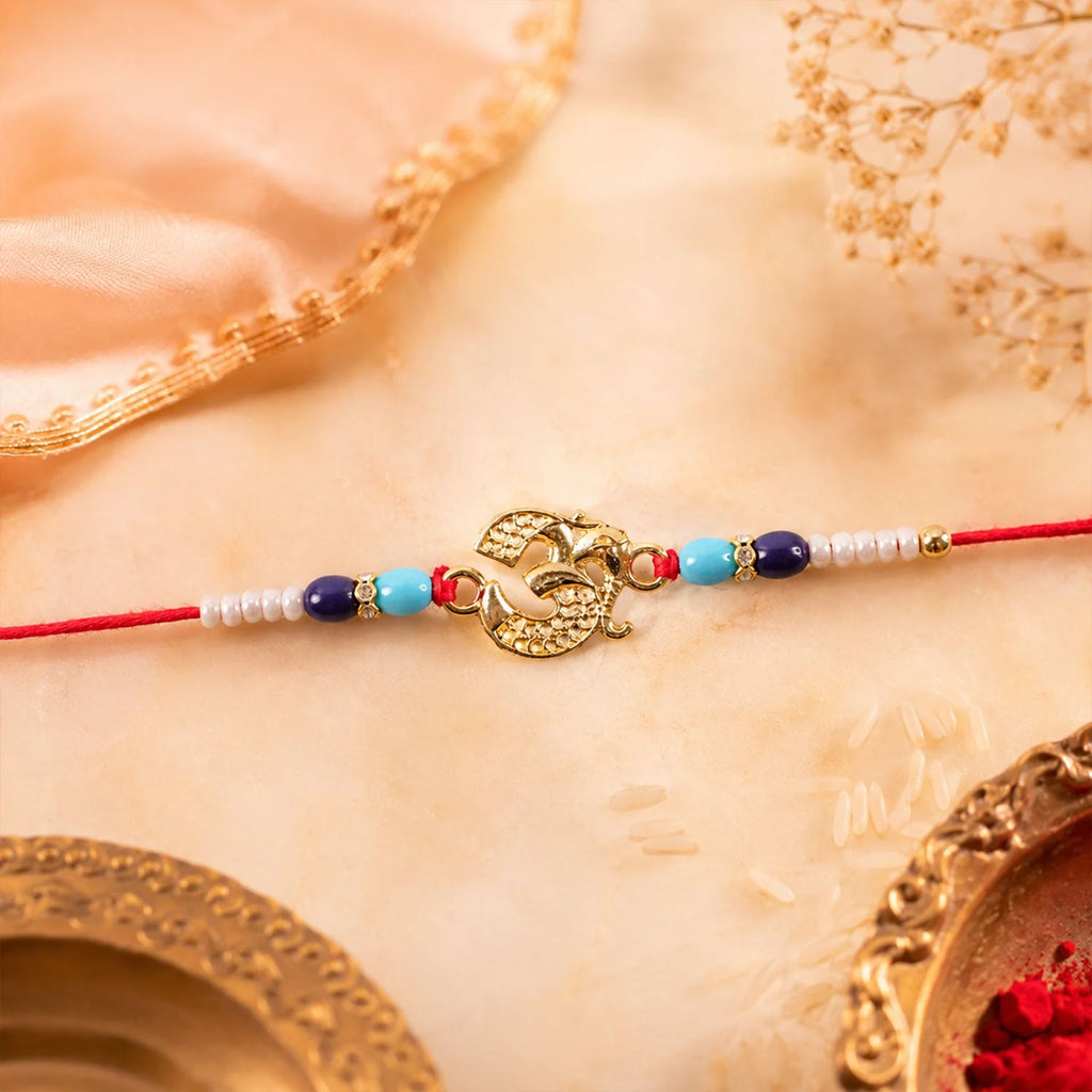 Om Symbol Beaded Rakhi For Brother - Traditional Design