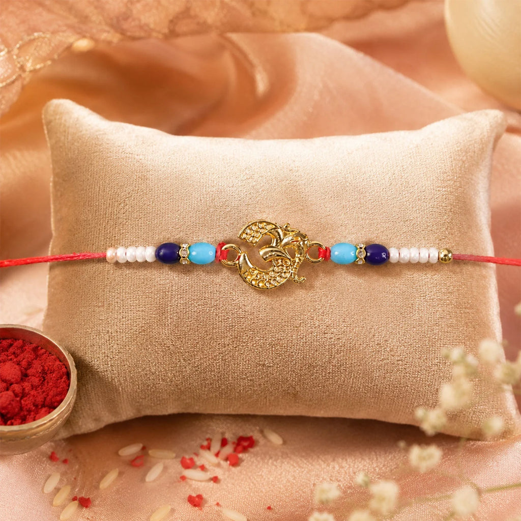 Om Symbol Beaded Rakhi For Brother - Traditional Design