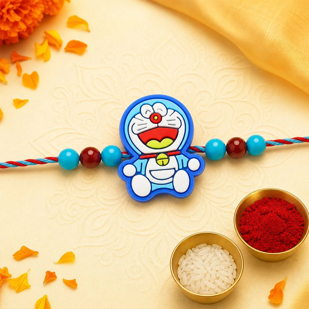 Kids Cartoon Cat Rakhi With Water Bottle Gift Combo